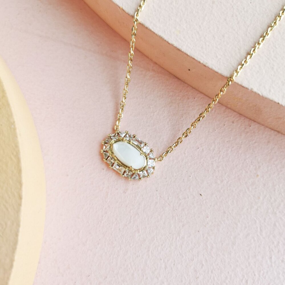 Kendra Scott - Elisa Crystal Frame Ivory Mother-of-Pearl Gold Necklace - NEW - Picture 4 of 4